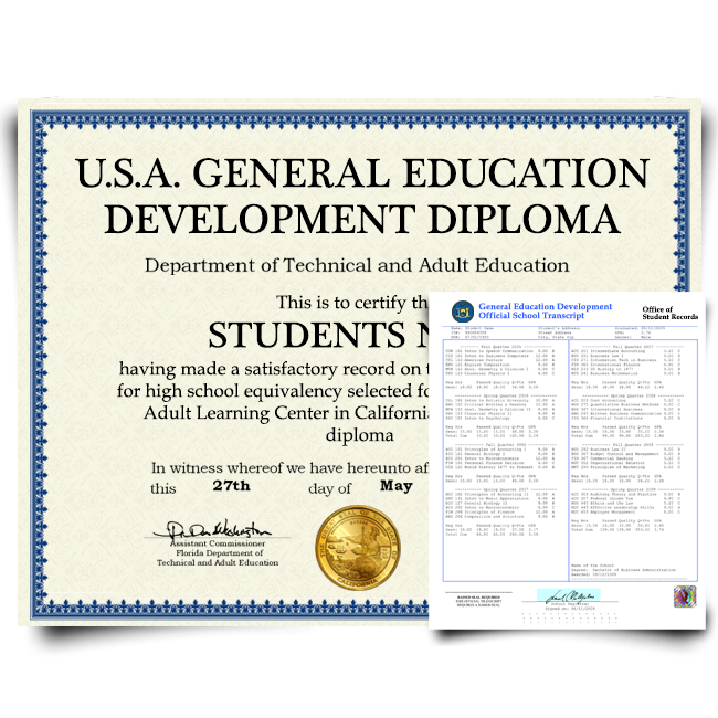 Fake GED Diploma & Transcript from USA