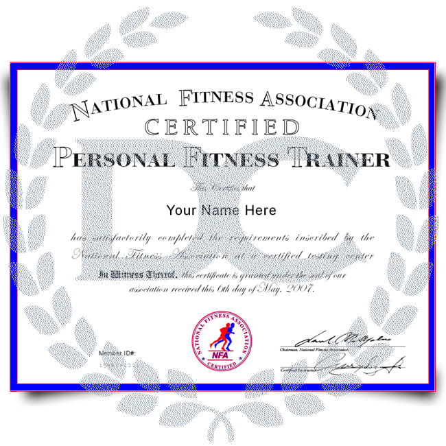 Fake Personal Training Certificate — Diploma Company Canada