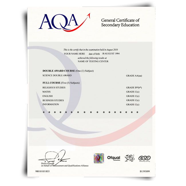 Fake GCSE Certificate