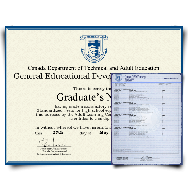 Fake GED Diploma & Transcript from Canada