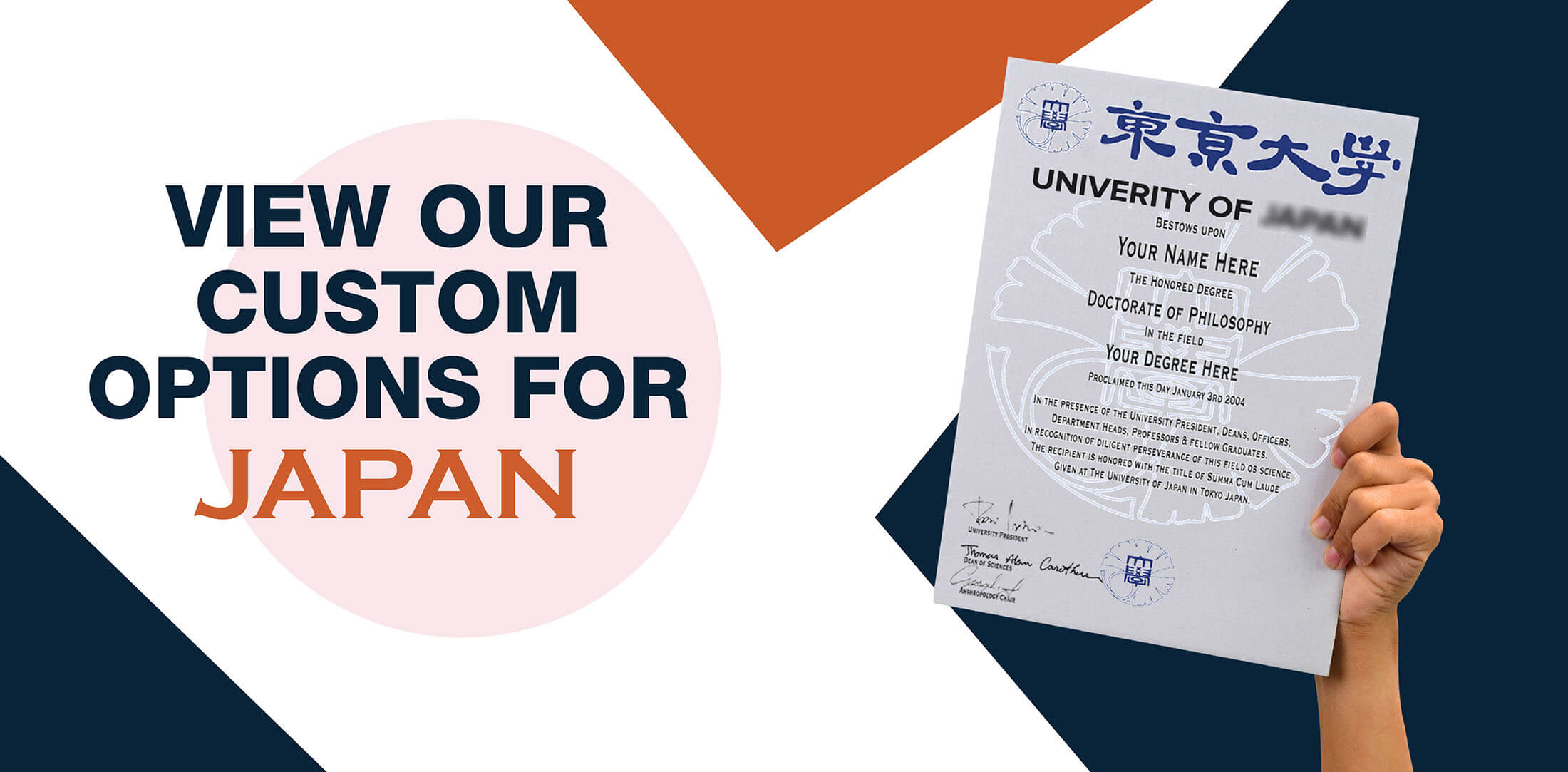 hands holding high quality realistic fake Japan degrees from Diploma Company India!
