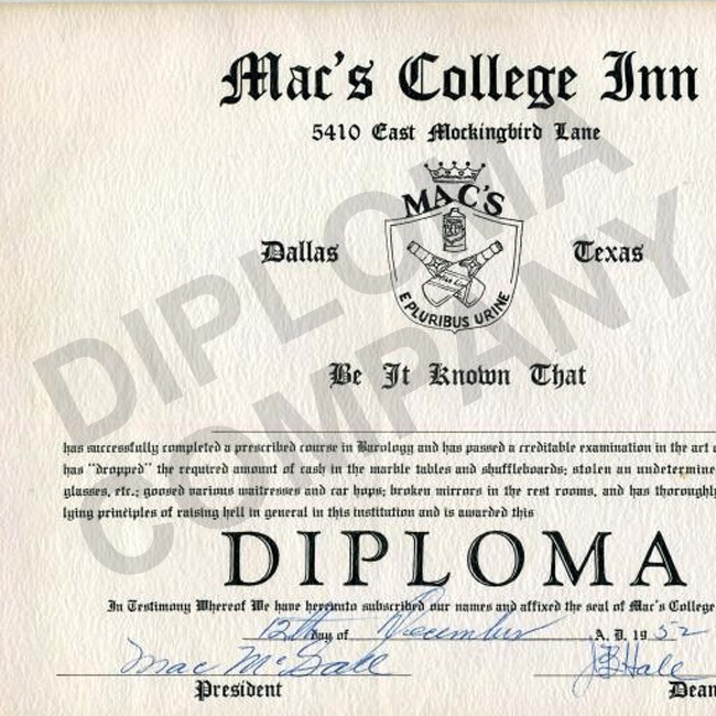 a copy of a college diploma from 1950s historic college diploma