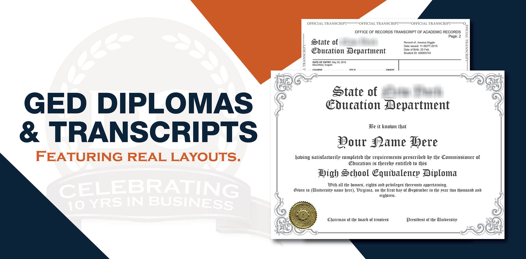 Buy a fake GED diploma and transcript sets. Save 20% today! 100% custom-made and delivered quick!
