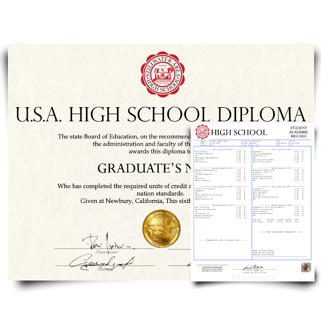 Fake High School Diploma & Transcript from USA