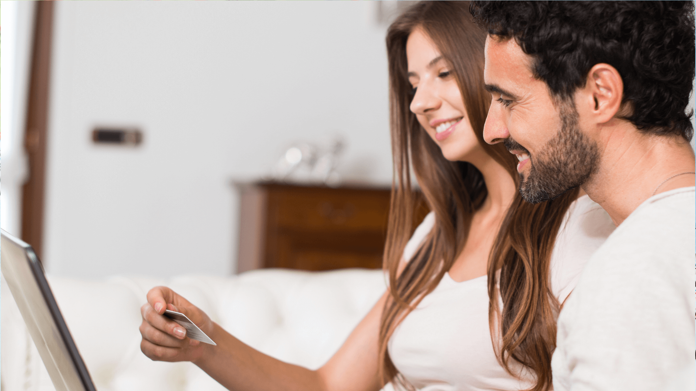 couple shopping online with their credit card, certificates and documents