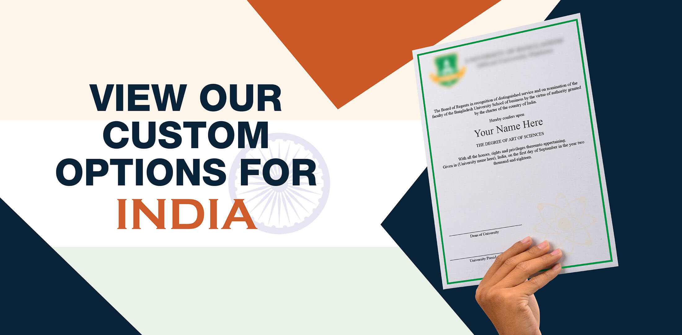 woman holding high quality realistic fake India degrees from Diploma Company!