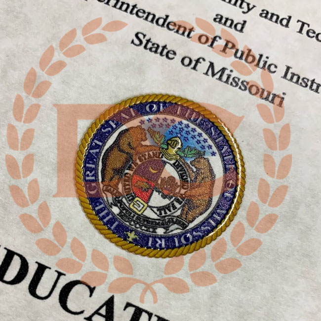 embossed seal on a fake Missouri diploma