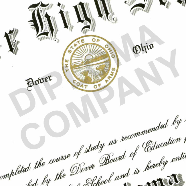 1984 Dover, Ohio high school diploma 1984 Dover, Ohio high school diploma with gold embossed seal