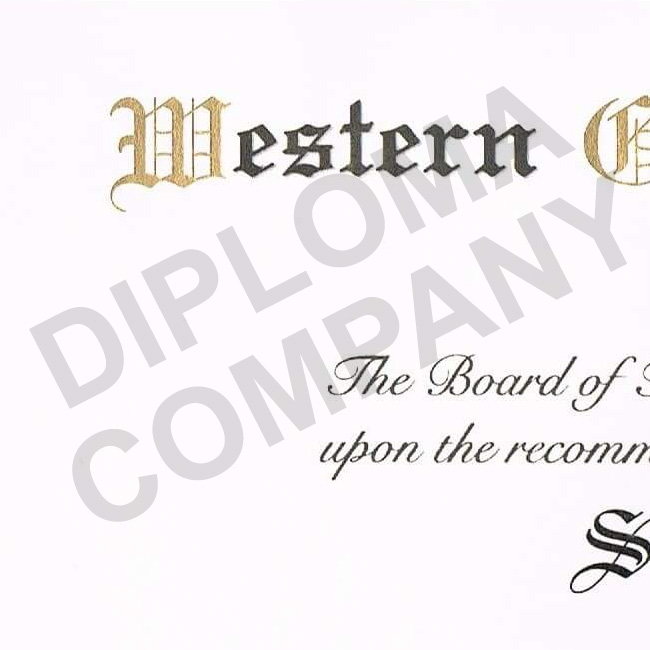 2000s-era Western College University diploma with gold lettering 2000s-era Western College University diploma with gold lettering
