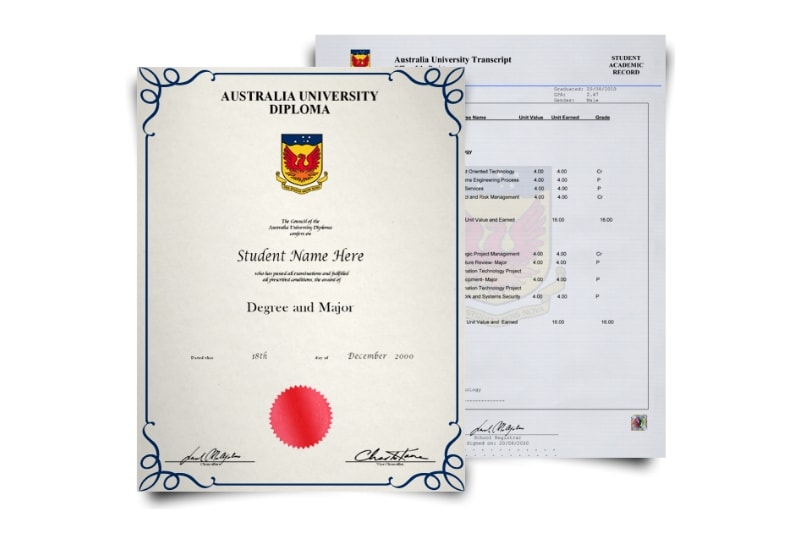 Australia University Diploma & Transcript Set