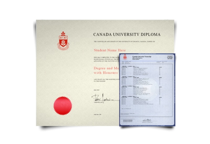 Canada College Diploma & Transcript Set