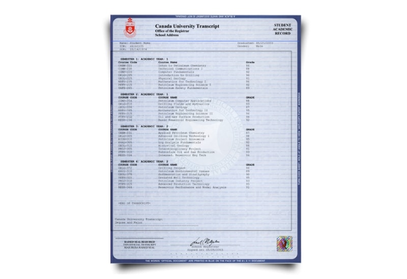 Canada College Transcript