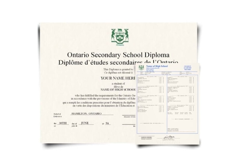 Canada High School Diploma & Transcript Set
