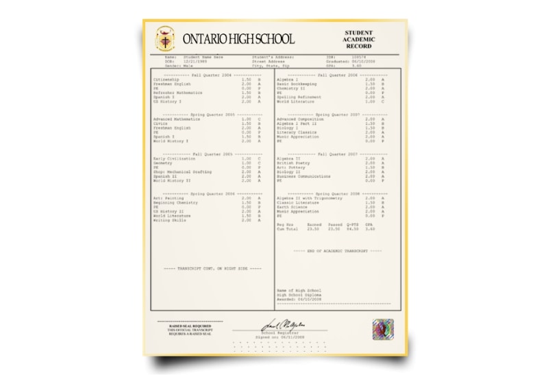 Canada High School Transcript