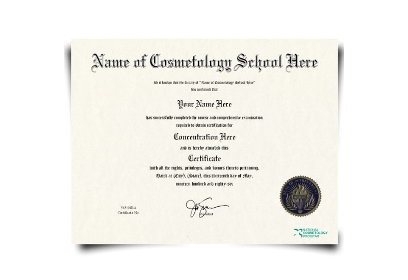 replica certificate of cosmetelogy