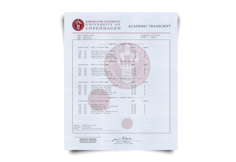 Denmark University Transcript