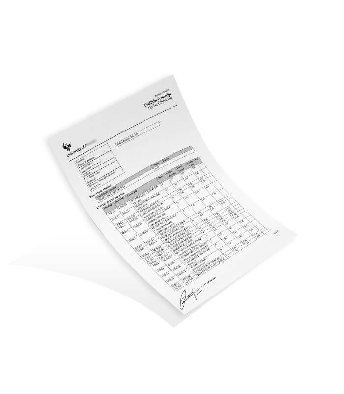 Fake college transcript with security hologram