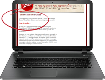 Screenshot of DiplomaXpess, a shut down site once offering fake degree verification