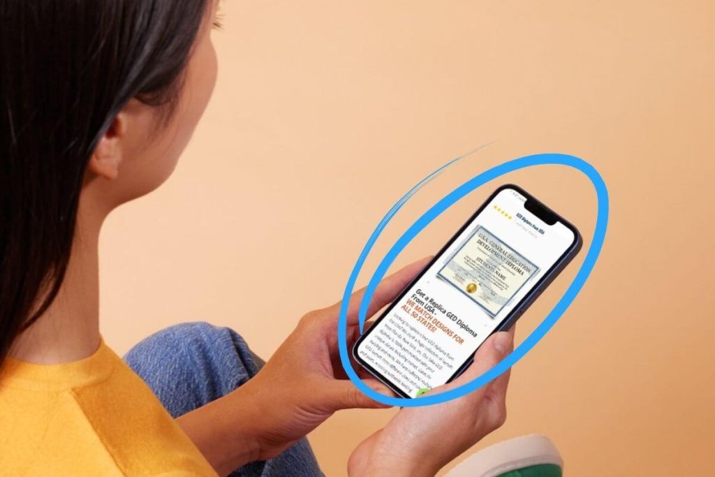 Customer placing a GED diploma order on a mobile phone