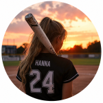 Girl with bat at sunset