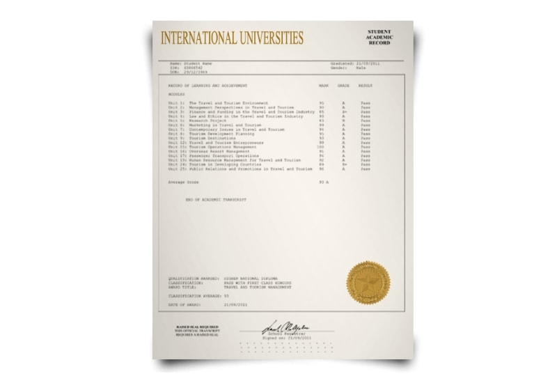 Other Countries University Transcript
