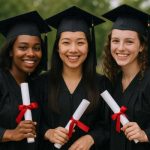 Customer testimonial photo of Keisha T. with her friends at graduation