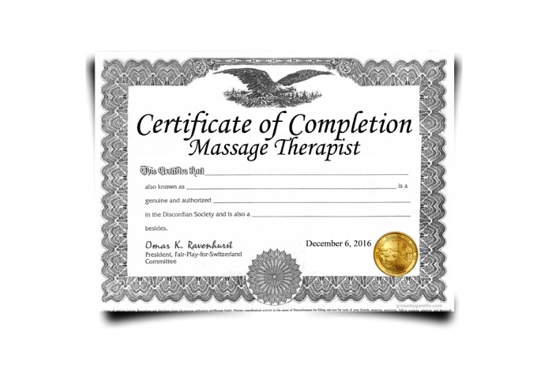 replica certificate of massage therapist copy