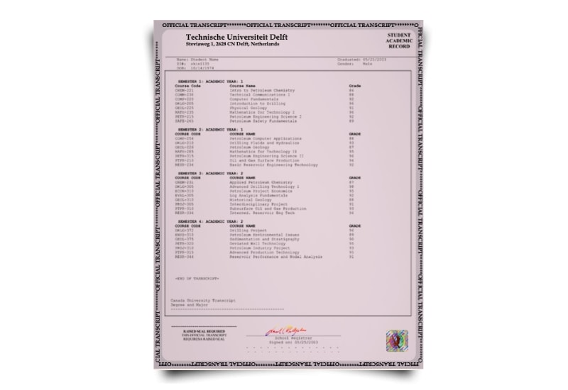 Netherlands University Transcript