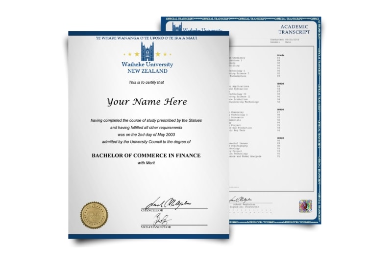 New Zealand University Diploma & Transcript Set