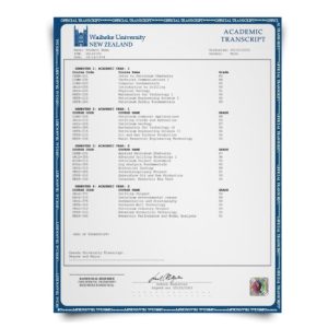 New Zealand University Transcript