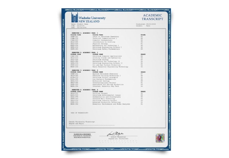 New Zealand University Transcript
