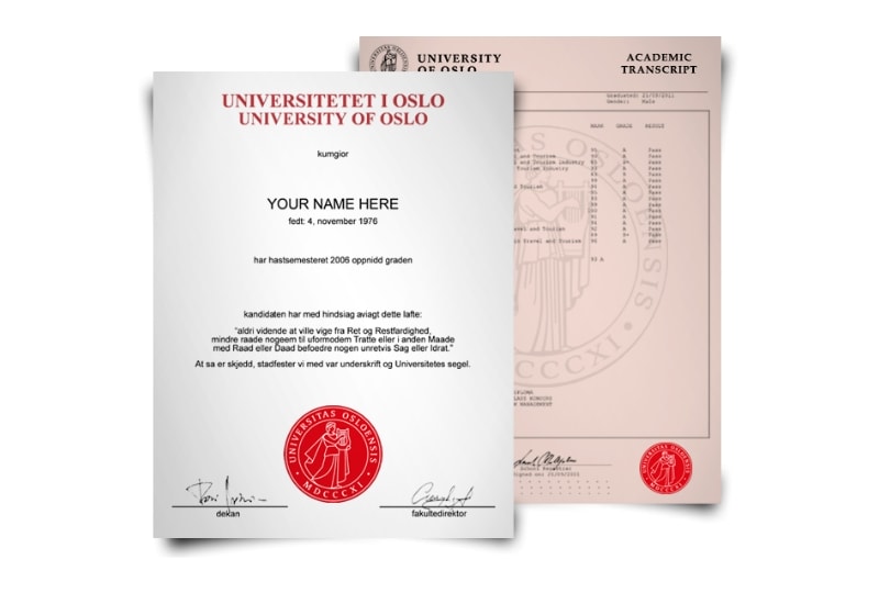 Norway University Diploma & Transcript Set