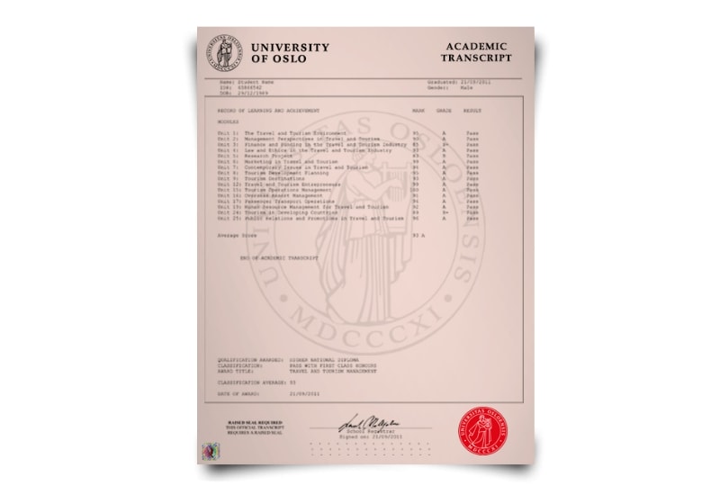 Norway University Transcript