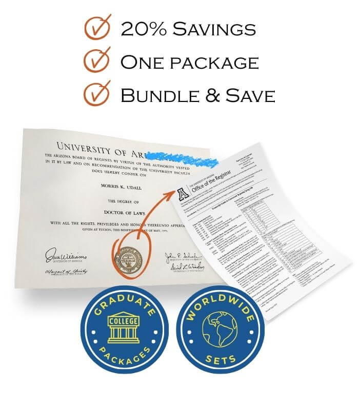 College diploma and transcript set package designed to match university formatting