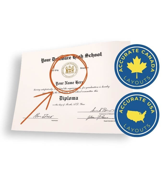 Replica high school diploma with foil emblem and embossed details