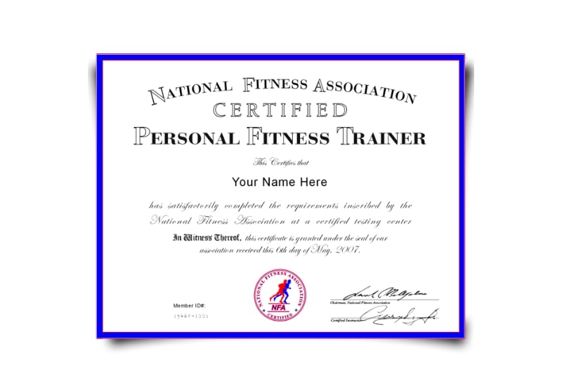 replica certificate of personal trainer cert