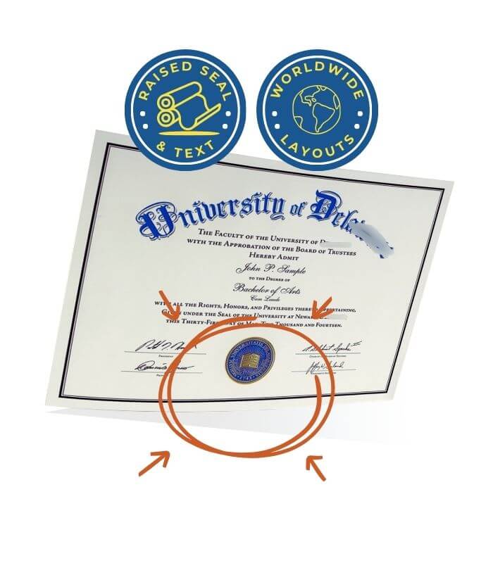 Replica college university diploma with raised seal and worldwide layout options