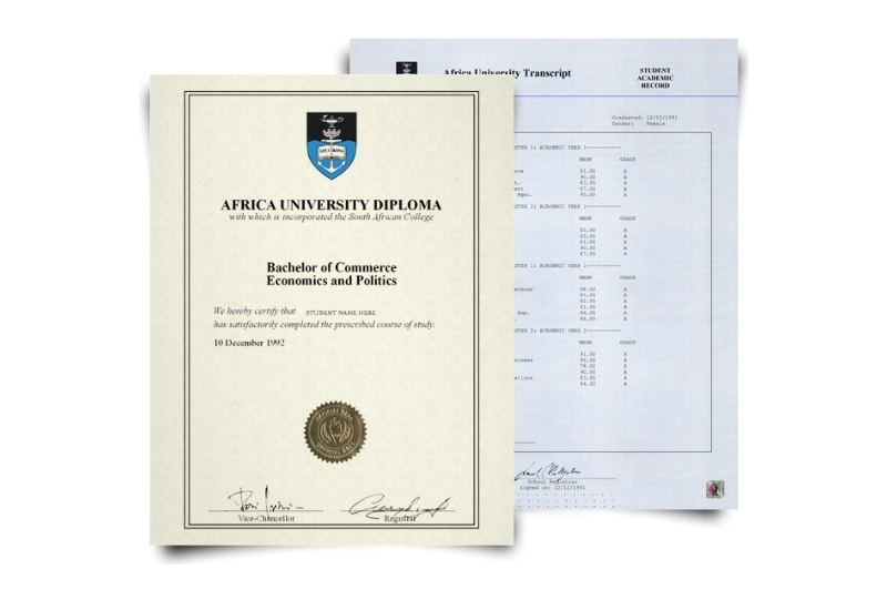South Africa University Diploma & Transcript Set