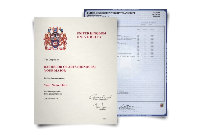 UK University Diploma & Transcript Set