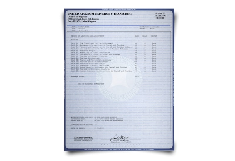 UK University Transcript