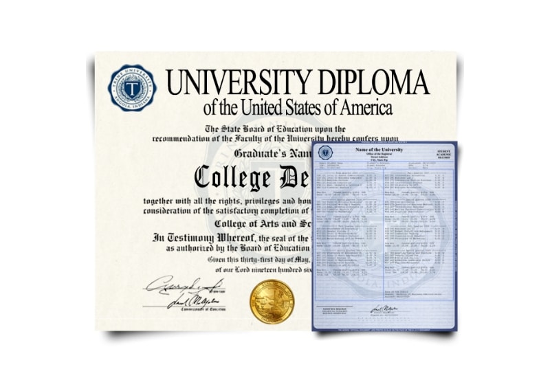 USA College Diploma & Transcript Set