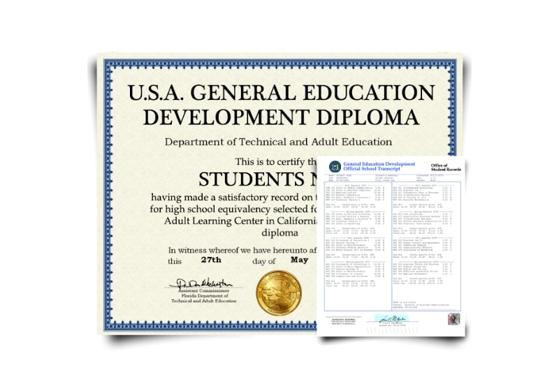 USA GED Diploma & Transcript Set