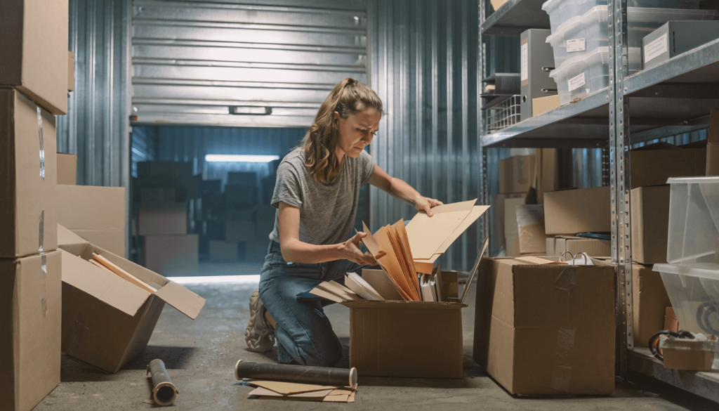 Person searching through a storage box for a lost diploma